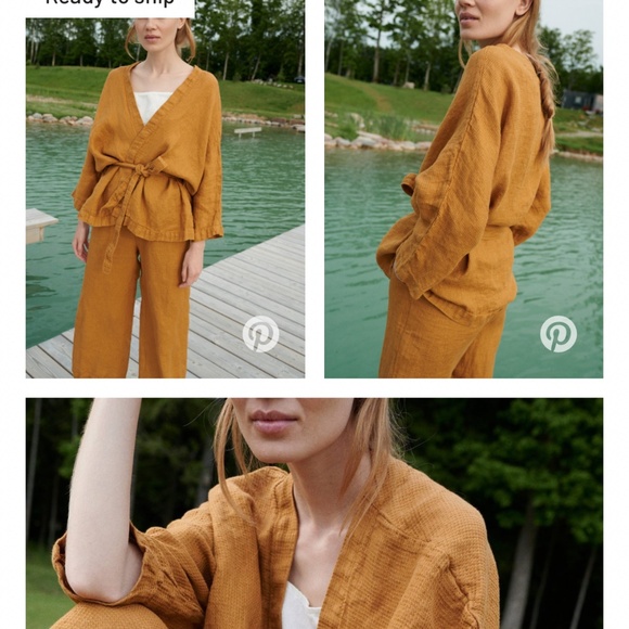 Linenfox Rene Waffle Linen Jacket-S-M - Picture 5 of 6